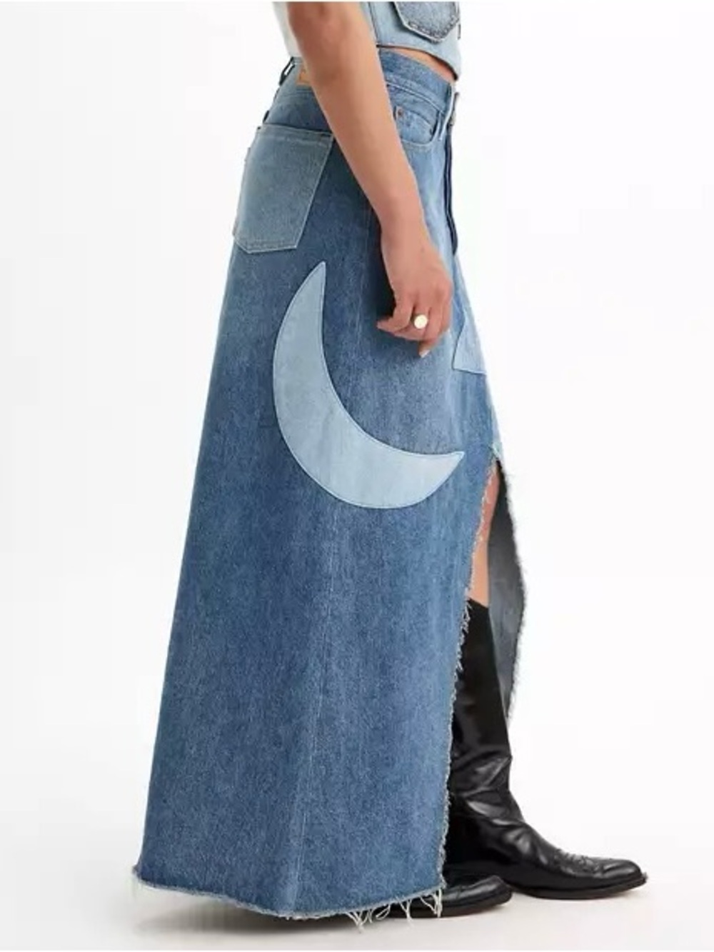 Levi's Pride Icon Long Denim Skirt Women’s Size S Moon Star Patchwork Western